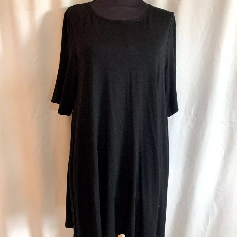 Eileen Fisher Minimalist Black Knit Short Sleeve Dress - size Large